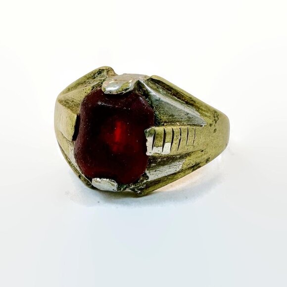 Other - Afghan Ring, Old, Middle Eastern,Heavy Patina, Kuchi, Red Jewel, Vintage, Size 9